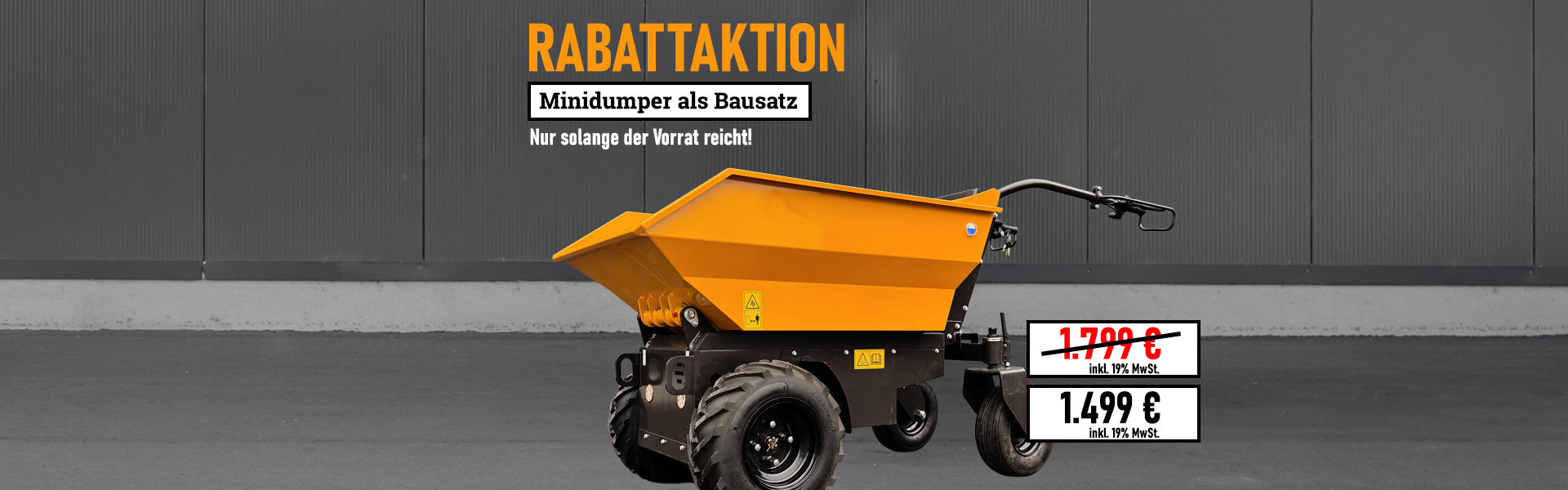 Elektrisch betriebener Minidumper Rhinoceros MY450E Minidumper Rhinoceros MY450E – Elektrodumper mit 400 kg Nutzlast, Niederbayern