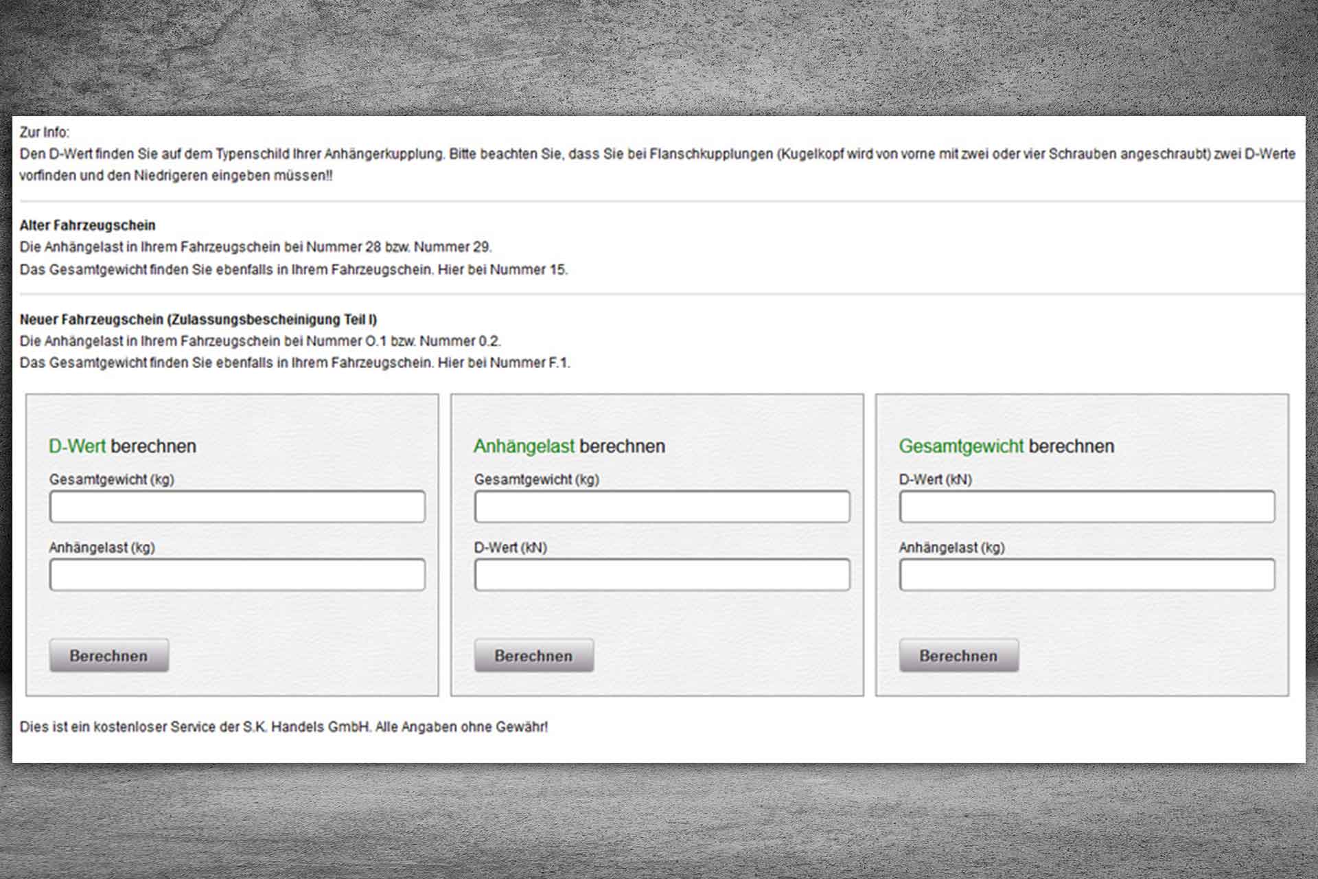 Fahrzeugdaten online berechnen