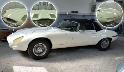 Jaguar E-Type Cabrio in der S.K. Lackiererei