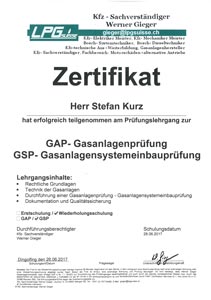 Zertifikat Gasanlagenprüfung