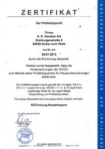 Zertifikat TÜV-Stützpunkt 2013