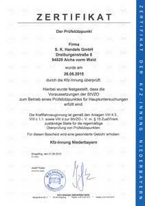 Zertifikat TÜV-Stützpunkt 2015