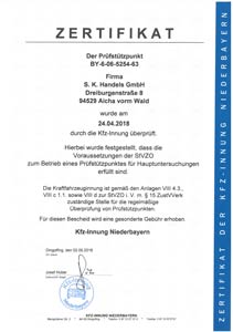 Zertifikat TÜV-Stützpunkt 2018