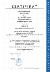 Zertifikat TÜV-Stützpunkt 2019