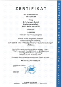 Zertifikat TÜV-Stützpunkt 2020