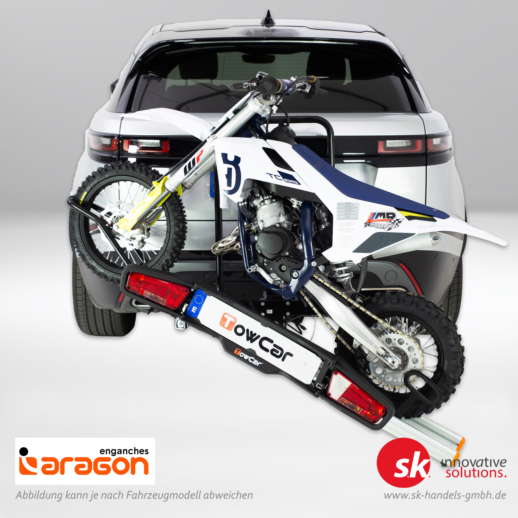 motorradtraeger-ahk-balance-montiert4 Motorradträger Balance auf Anhängerkupplung montiert, Trial-Bike beladen
