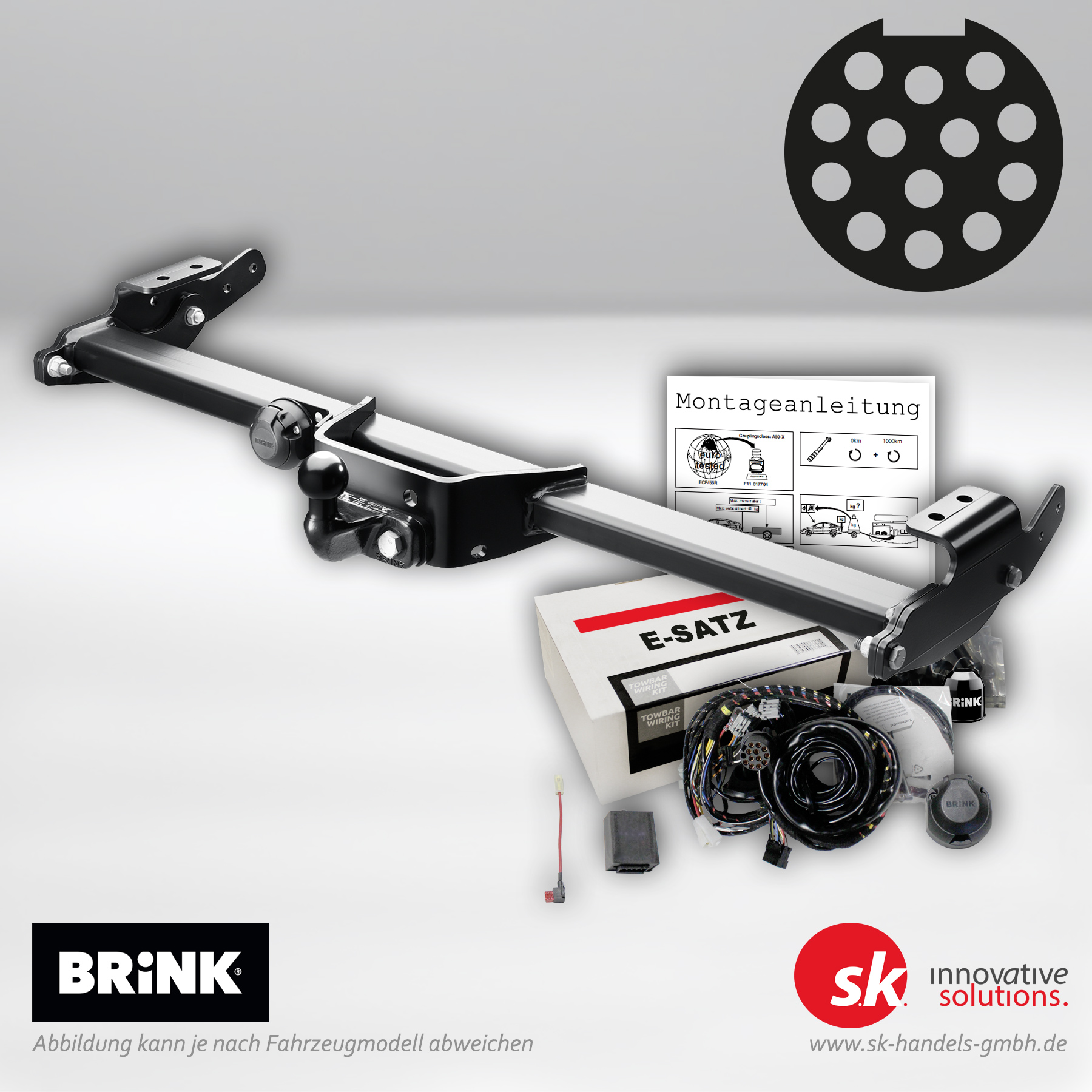 set-2-loch-flansch-ahk-13pol-elektrosatz 2-Loch Flansch Anhängerkupplung von BRINK inklusive 13-poligem Elektrosatz für Renault Master III Pritsche/Fahrgestell (EV, HV, UV)