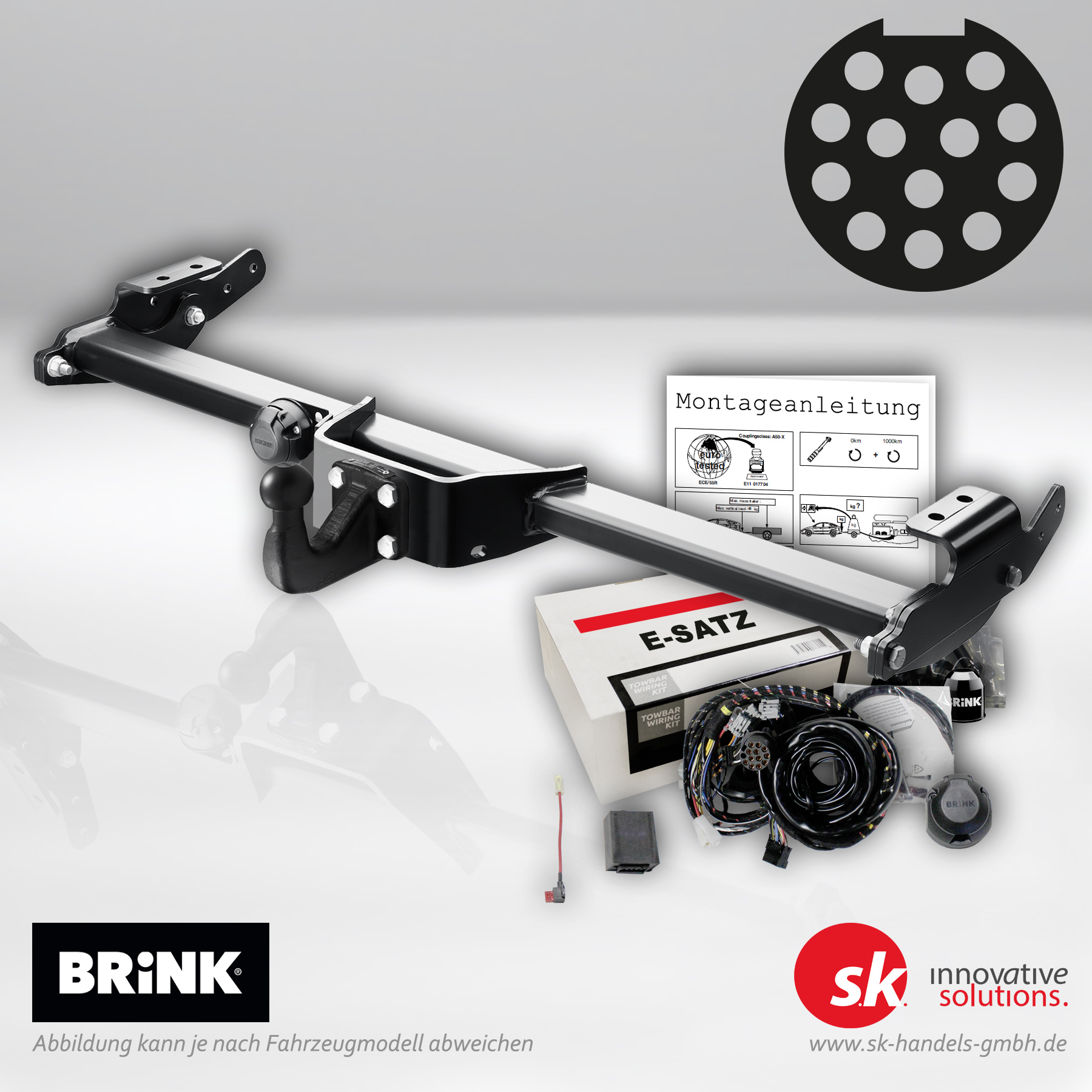4-Loch Flansch Anhängerkupplung von BRINK inklusive 13-poligem Elektrosatz für Iveco Daily VI Pritsche/Fahrgestell