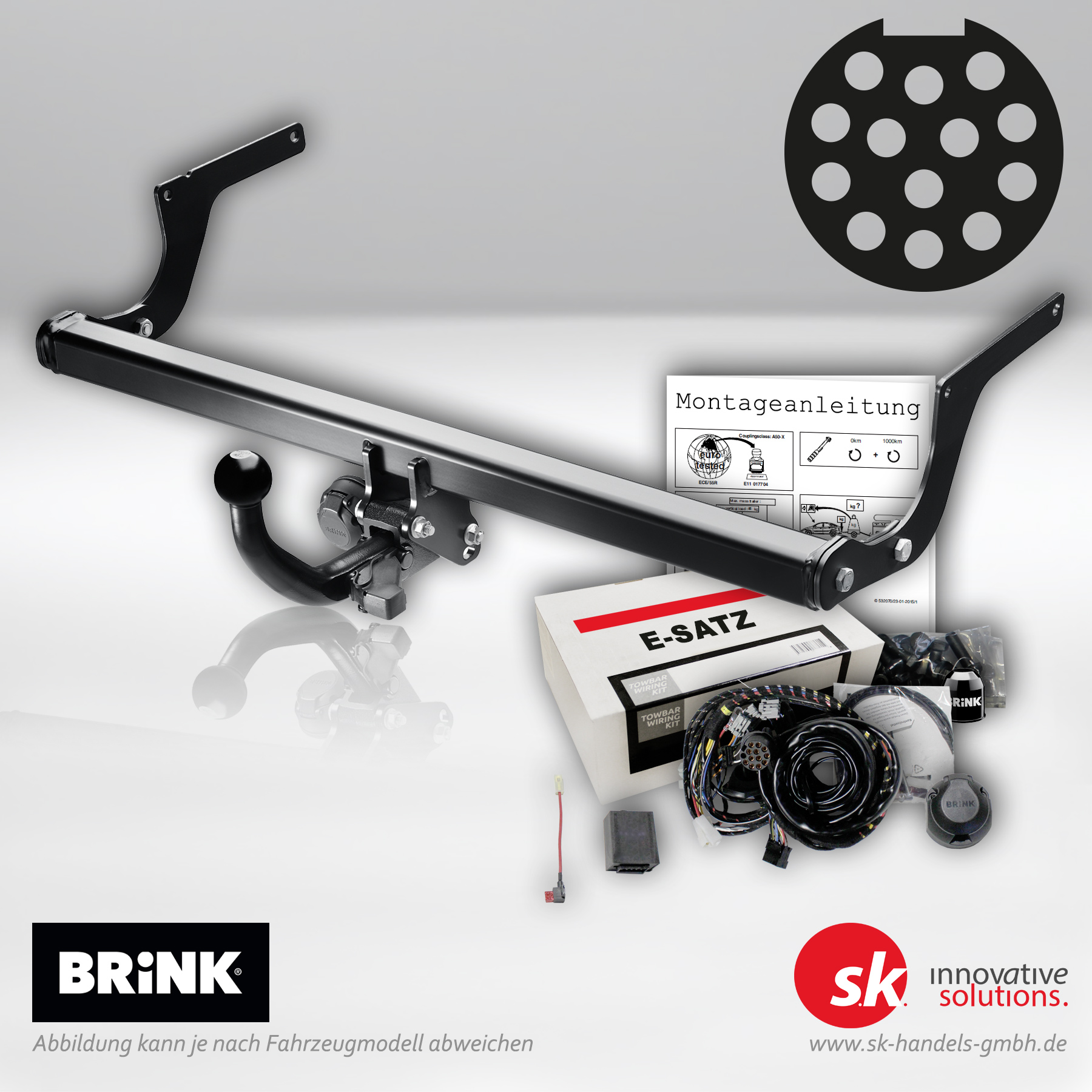 set-horiz-abnehmbare-ahk-bmc-13pol-elektrosatz Abnehmbare Anhängerkupplung von BRINK inklusive 13-poligem Elektrosatz für Volvo V70 II (285)