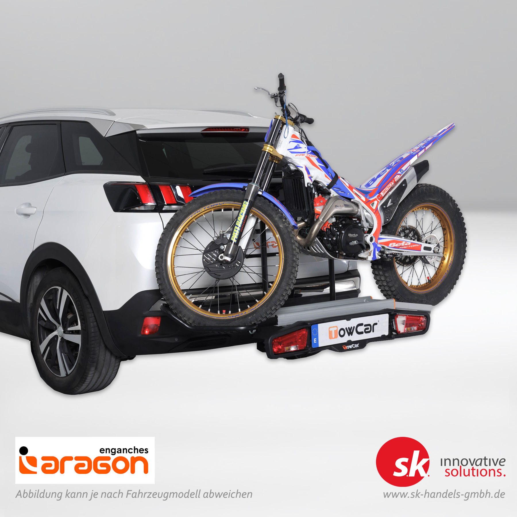 motorradtraeger-ahk-balance-montiert5 Motorradträger Balance mit Trial-Motorrad auf Anhängerkupplung montiert