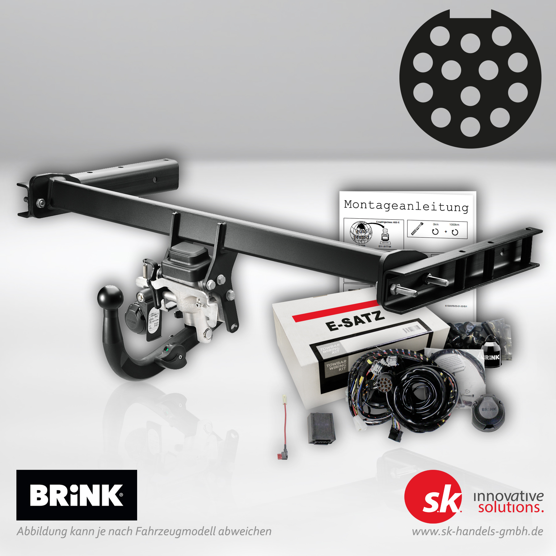 Schwenkbare Anhängerkupplung von BRINK inklusive 13-poligem Elektrosatz für Mercedes-Benz E-Klasse (W213)