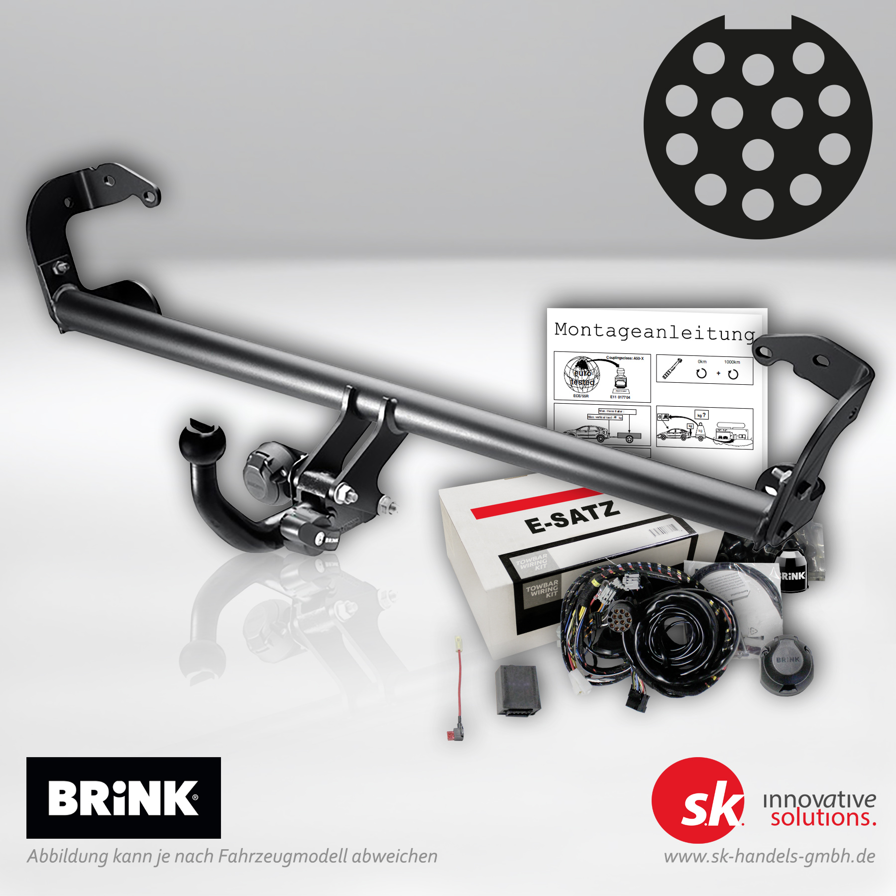 set-rmc-ahk-13pol-elektrosatz Abnehmbare Anhängerkupplung von BRINK inklusive 13-poligem Elektrosatz für KIA E-Niro